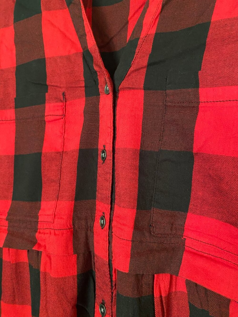 SO - Red and Black Buffalo Plaid Shirt Dress Long Sleeve - Size: XXL - Picture 3 of 10